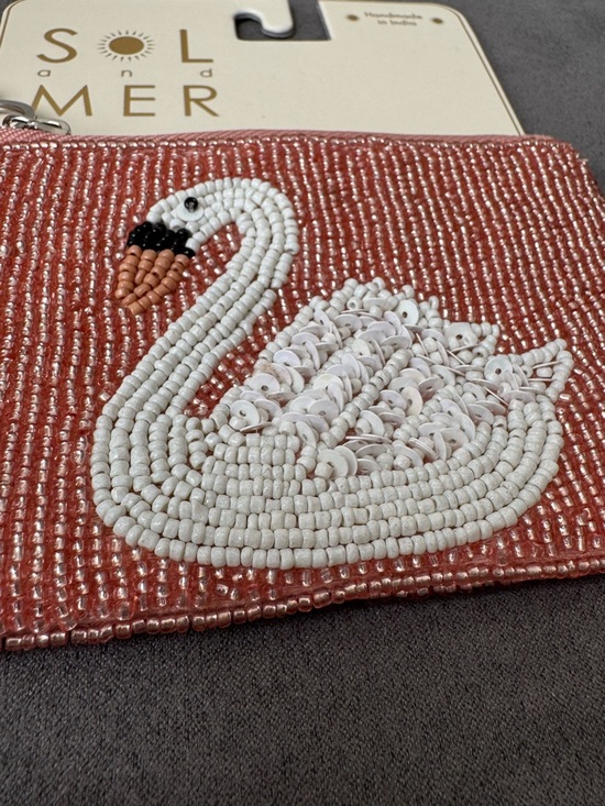 Sol & Mer Beaded Swan Coin Pouch Keychain Pink Tassel NWT Boho Chic Mini Wallet - Picture 2 of 6